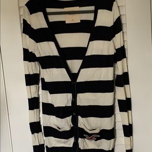 Hollister Navy and White Cardigan